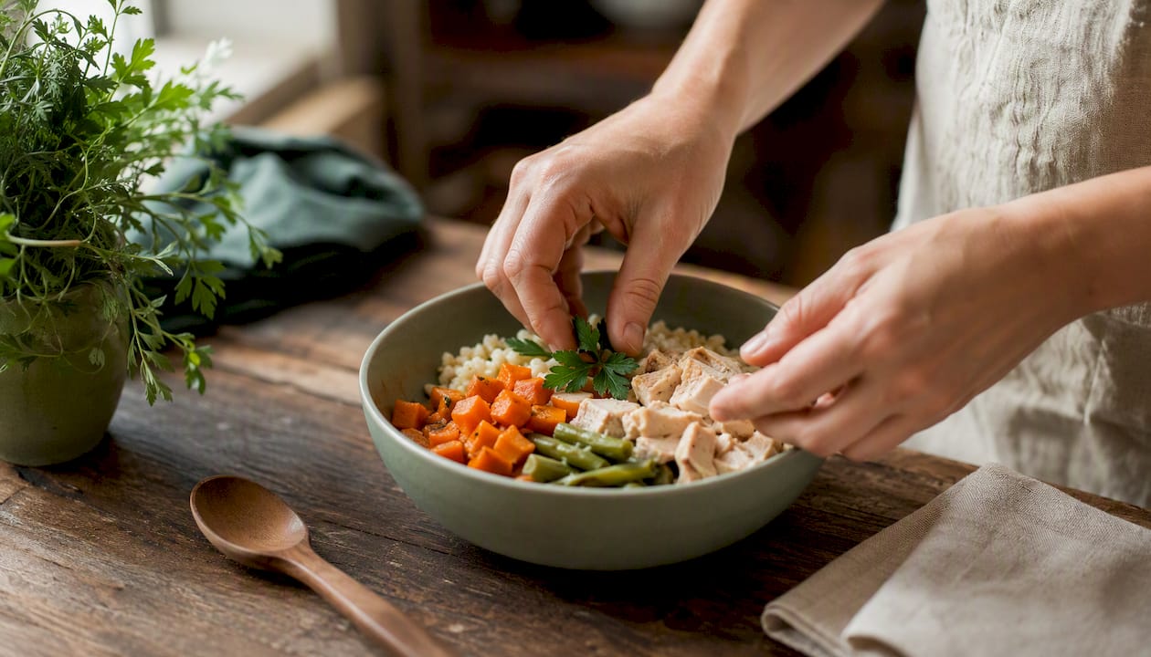 Hands plating Crohn's diet meal