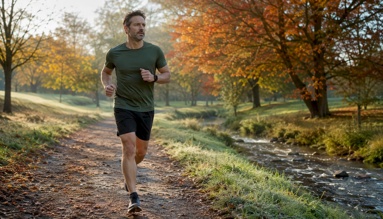 Man jogging in park for fatty liver health