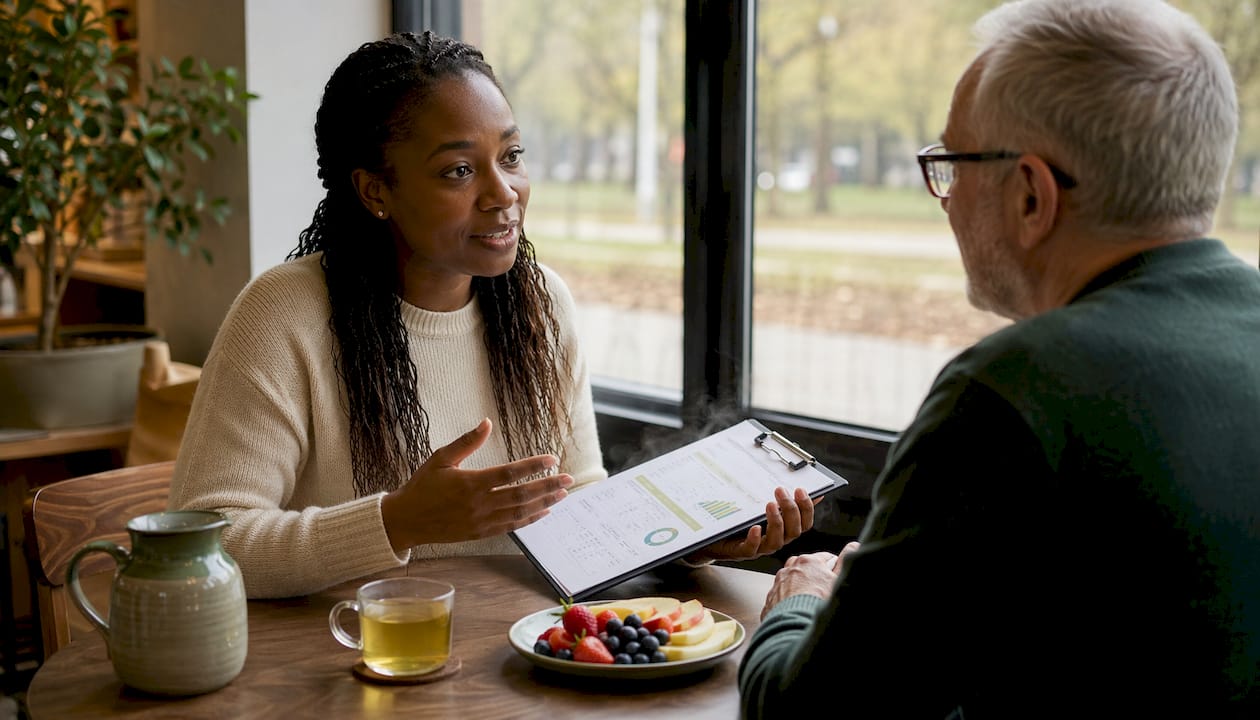 Nutritionist explaining test results to patient