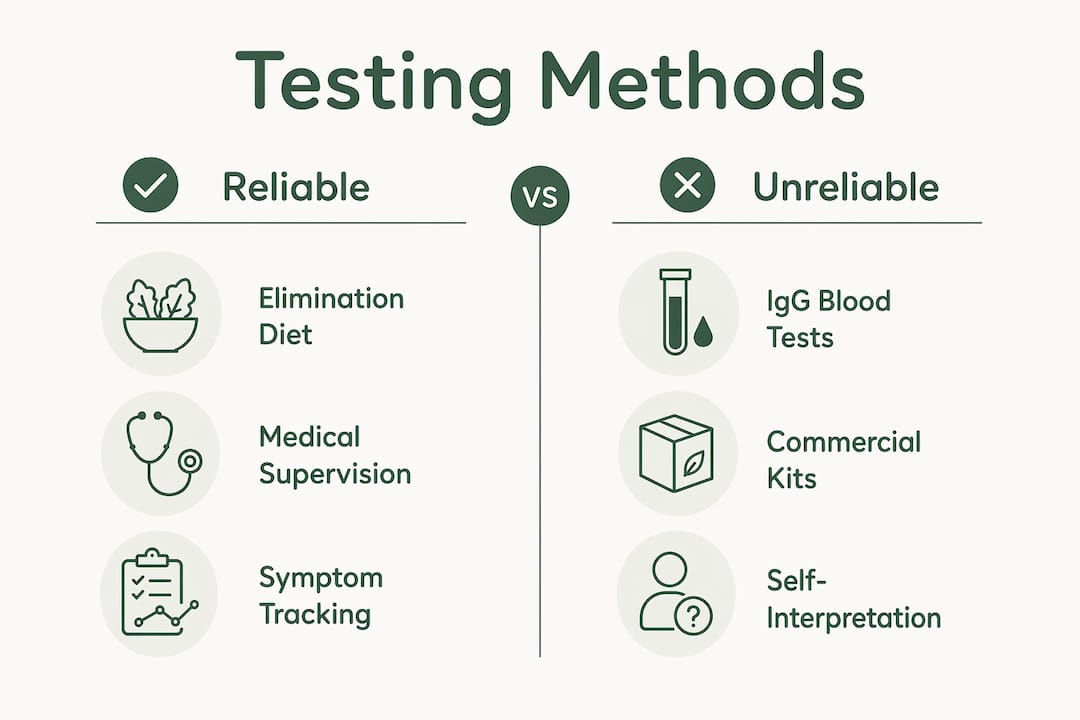 Infographic comparing reliable and unreliable food sensitivity tests
