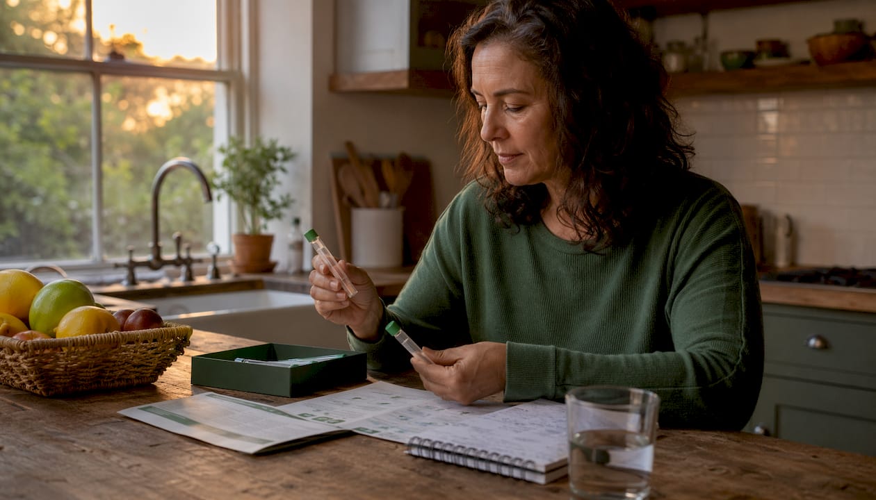 Woman arranging food sensitivity test kit samples