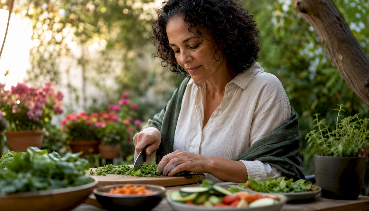 Woman preparing gut-healthy meal at home