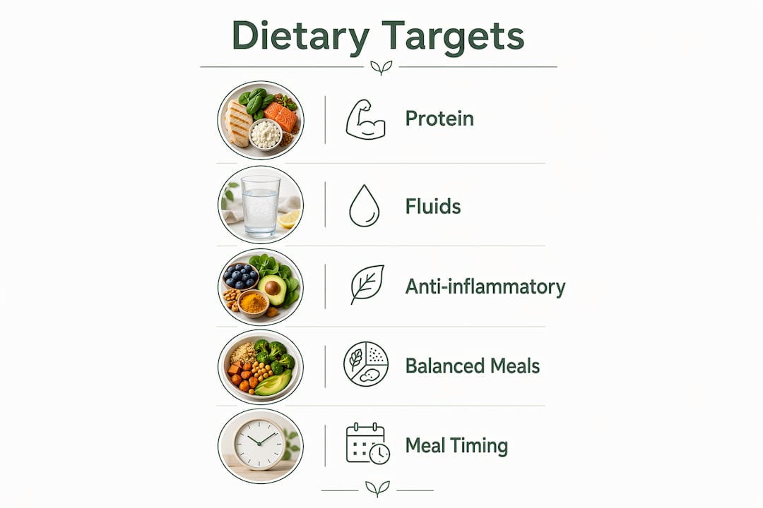 Infographic with dietary targets for post-viral fatigue