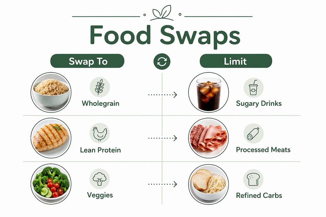 Infographic comparing recommended food swaps for prediabetes