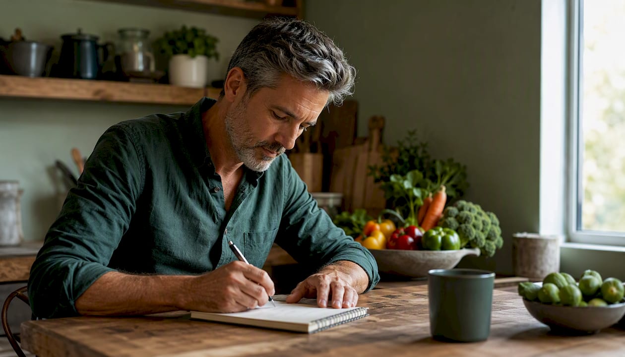 Man assessing personalized eating plan details