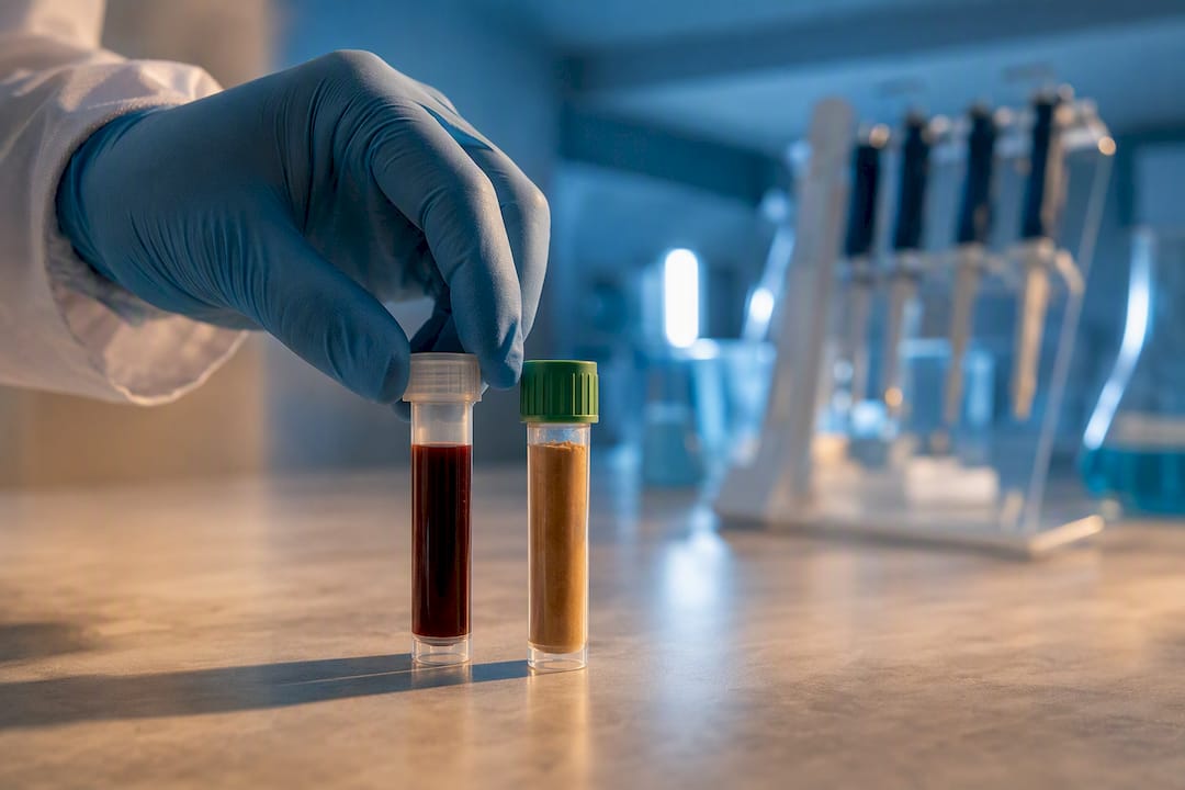 Serum and stool samples in laboratory